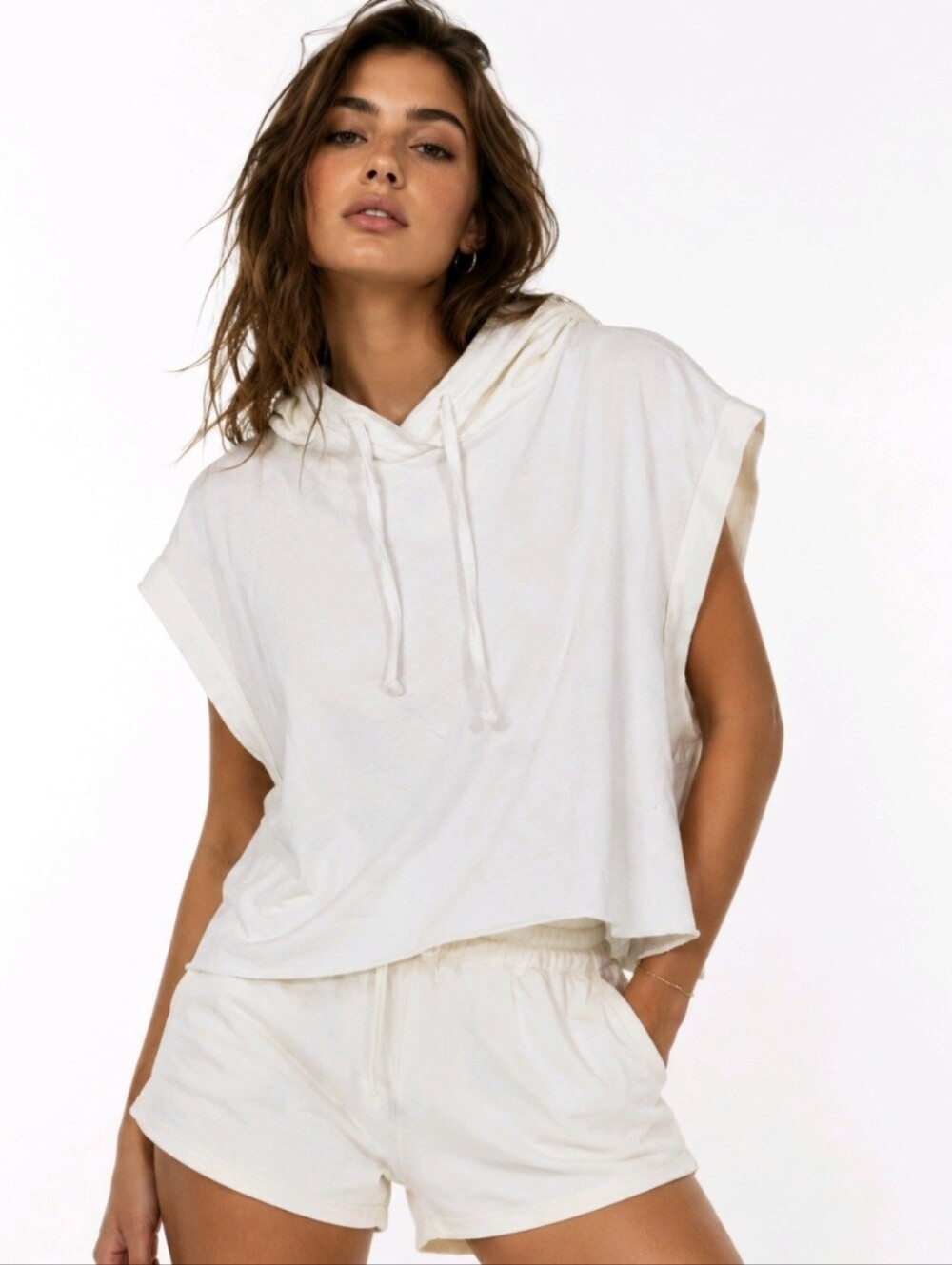 PLANET By Lauren G Hoodie Ivory Sleeveless Crop Size 1 = S/M